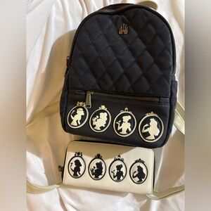 Loungefly Quilted Black Backpack and Wallet Set Disney Princess Silhouette